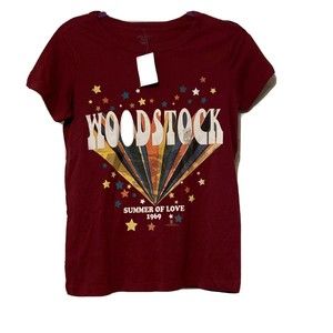 Red Carpet Noir Mighty Fine Woodstock 1969 New Womens Small Tshirt